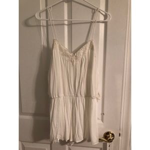 White Lace Trim Romper
